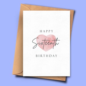 Carte de seizième anniversaire, carte de 16e anniversaire moderne, pour elle, pour lui, petite amie, soeur, partenaire, belle-mère, petit ami, mari, ami