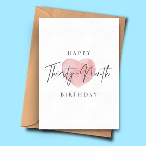 Carte d’anniversaire pour trente-neuvième anniversaire, carte élégante de 39ème anniversaire, pour lui, pour elle, mari, ami, soeur, petit ami, carte de neveu