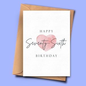 Setenta y sexta tarjeta de cumpleaños, tarjeta de cumpleaños moderna 76, para ella, para él, hermana, padrastro, amigo, marido, novia, madrastra, sobrino