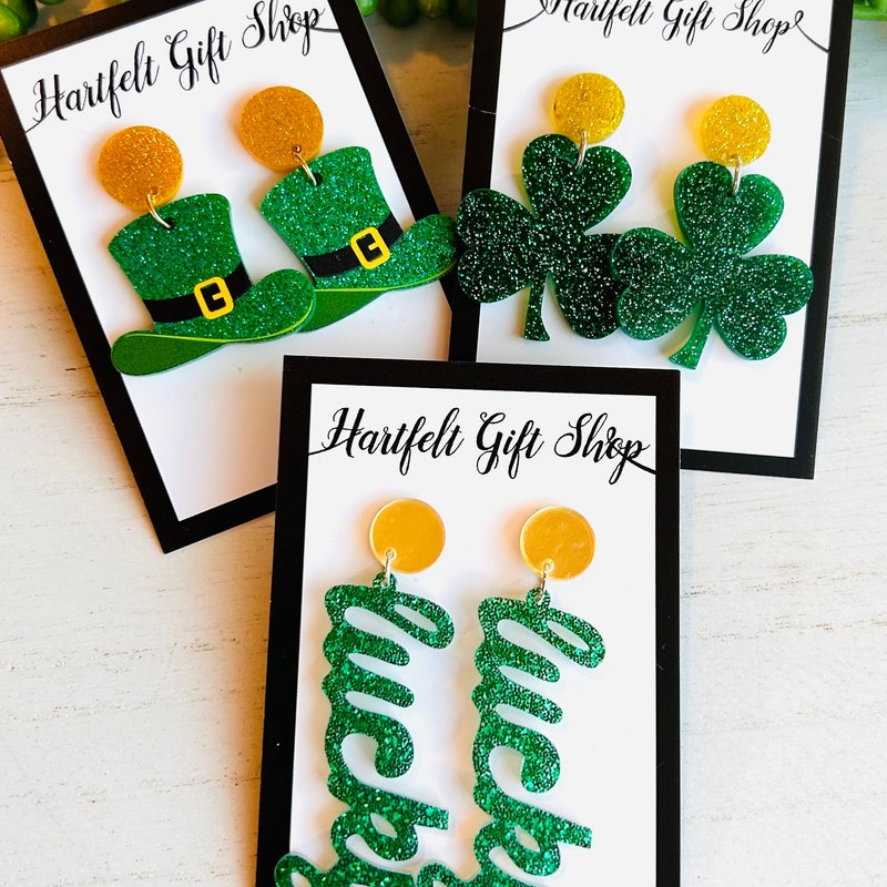 St. Patrick Day Earrings Leprechaun Hat Earrings Green Earrings Clover Earrings Shamrock Earrings St. Patrick Gift For Her