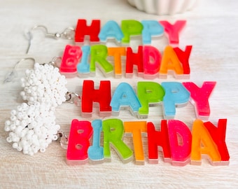 Happy Birthday Earrings Birthday Party Earrings Fun Party Earrings Birthday Gift For Her Birthday Celebration Women’s Birthday Earrings
