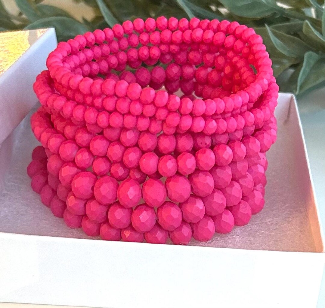 Pink Bead Bracelet Stack: Set of 9 Stretch Bracelets - Etsy