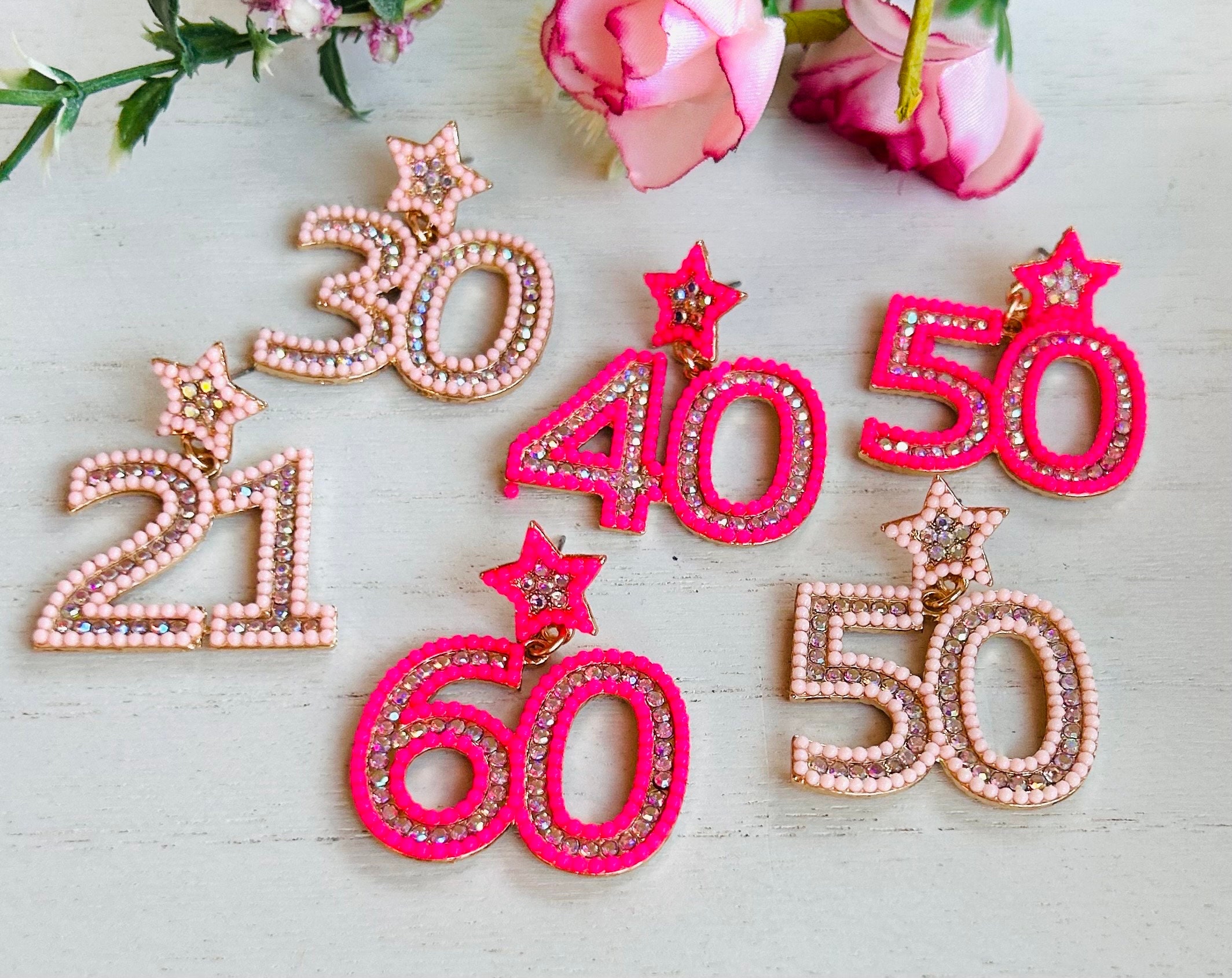 Birthday Number Earrings Birthday Earrings Birthday Party Earrings 21st Birthday 30th Birthday 40th Birthday 50th Birthday 60th Birthday