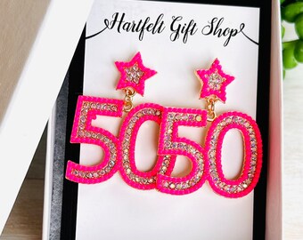 50th Birthday Earrings for Birthday Girl Birthday Party Earrings Gifts for 50 Year Old Birthday Celebration Over The Hill Gift Pink Earrings