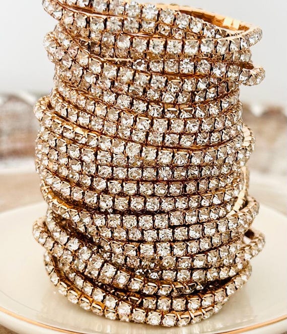 Gold Rhinestone Stretch Bracelet Tennis Bracelets Gold  Sparkle Rhinestone Stackable Stretch Bracelets Elegant Tennis Jewelry Women main image 0