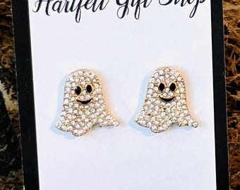 Rhinestone Ghost Earrings Gold Ghost Earrings Silver Ghost Earrings Halloween Earrings