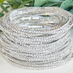 Silver Rhinestone Stretch Bracelets Tennis Bracelets Sparkling Silver Bracelet Stack