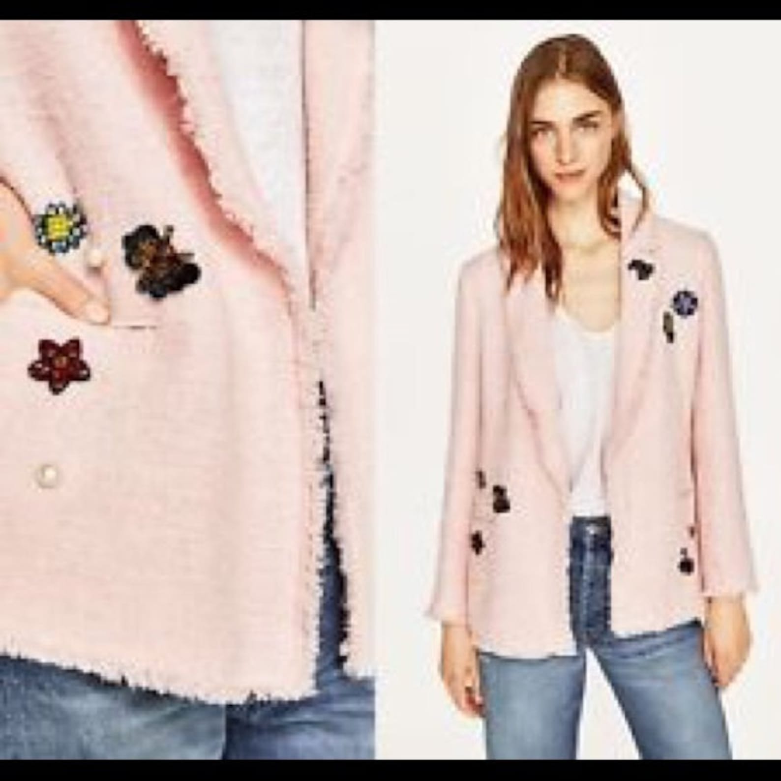 Zara tweed jacket pink textured with patches SIZE Small Etsy