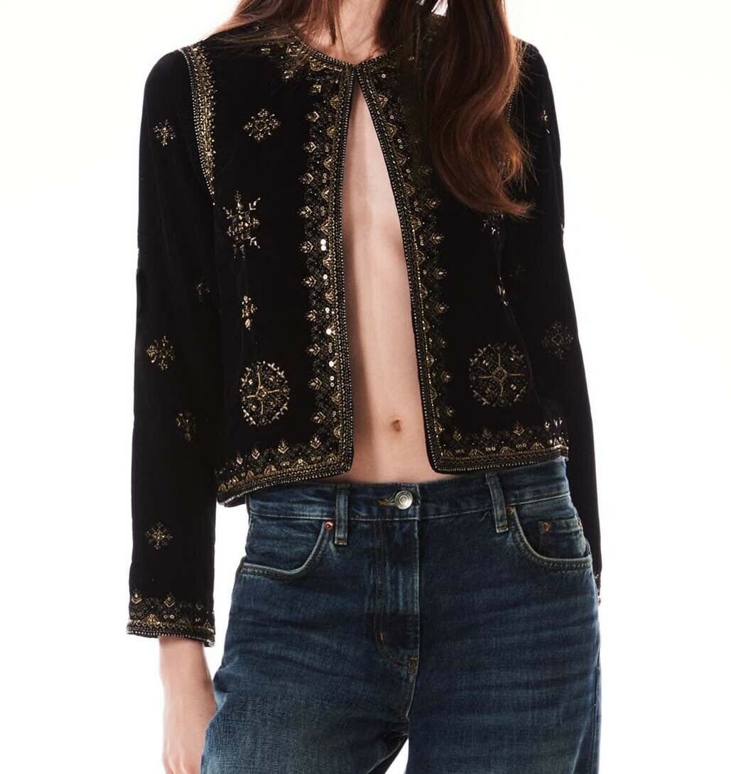 Zara velvet embroidered jacket sale