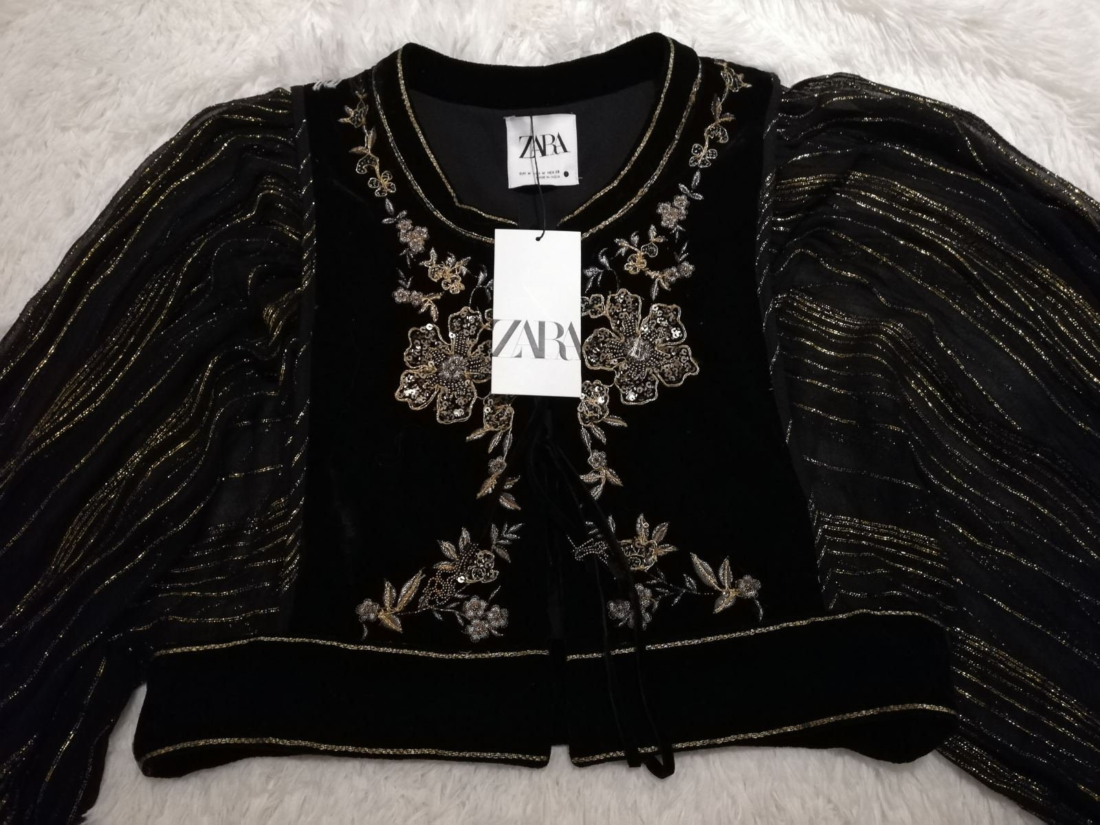 Zara Embroidered Velvet Jacket Ballon Sleeves Small Black Gold Etsy