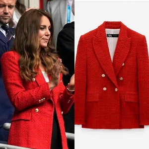 Zara tweed rojo texturizado double_breasted Blazer Small Ref. - Etsy España