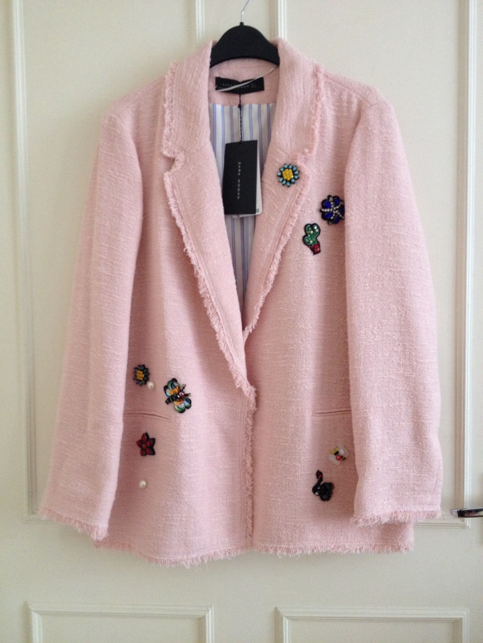 Zara tweed jacket pink textured with patches SIZE Small | Etsy
