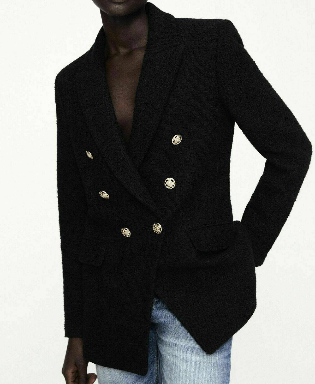 Zara black tweed textured blazer jacket Large 8478/795 Etsy