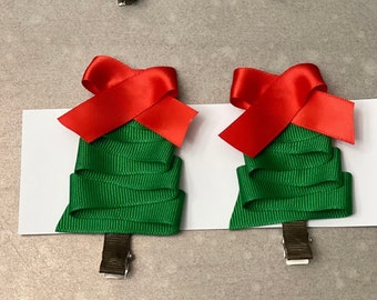 Christmas Tree Hair clips,  Christmas Hairbows