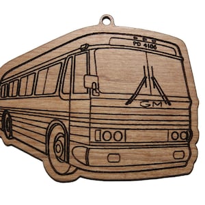 GM PD4106 Greyhound bus Christmas ornament highway laser-cut wood USA
