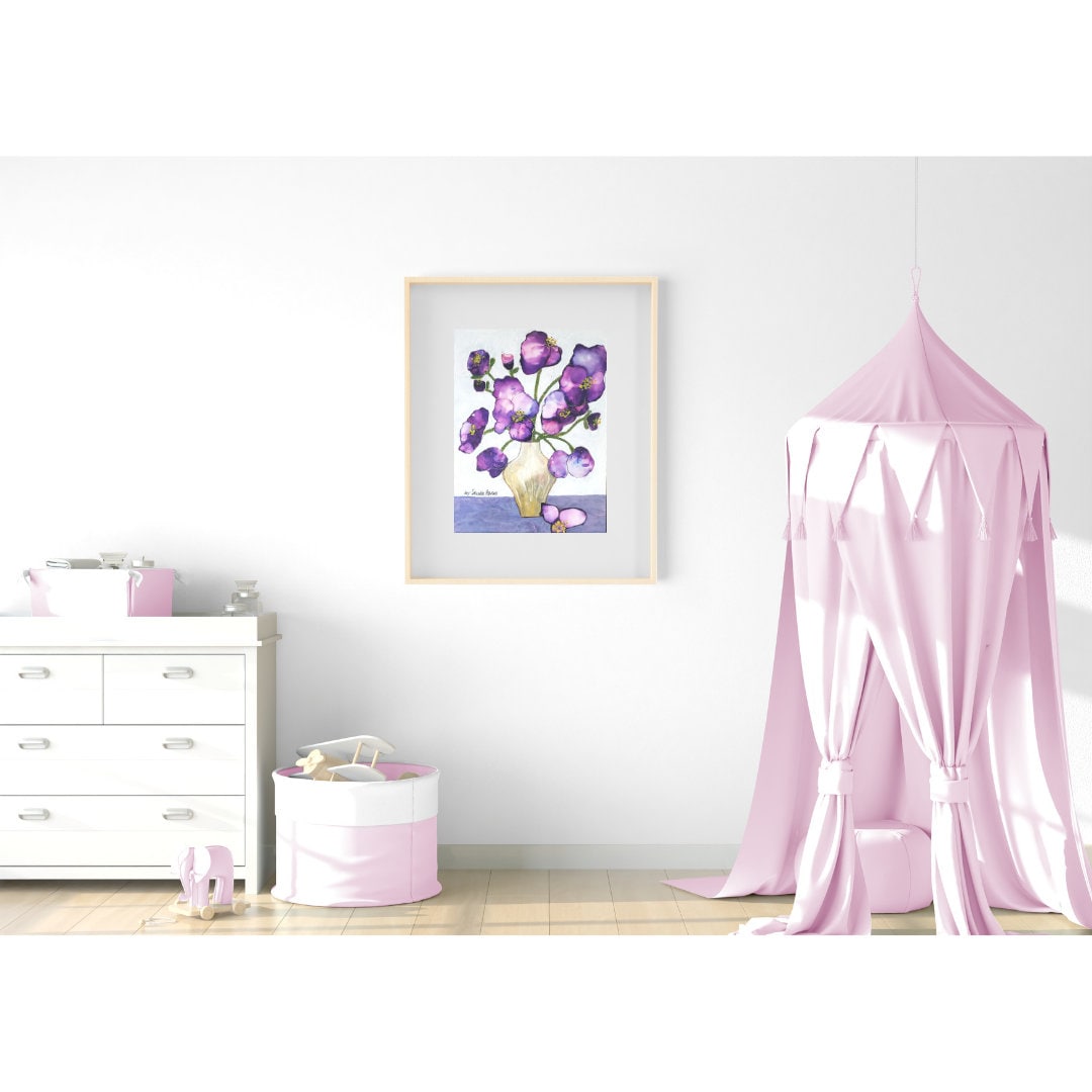Purple Wall Art Living Room Art Print Abstract Floral Wall Etsy