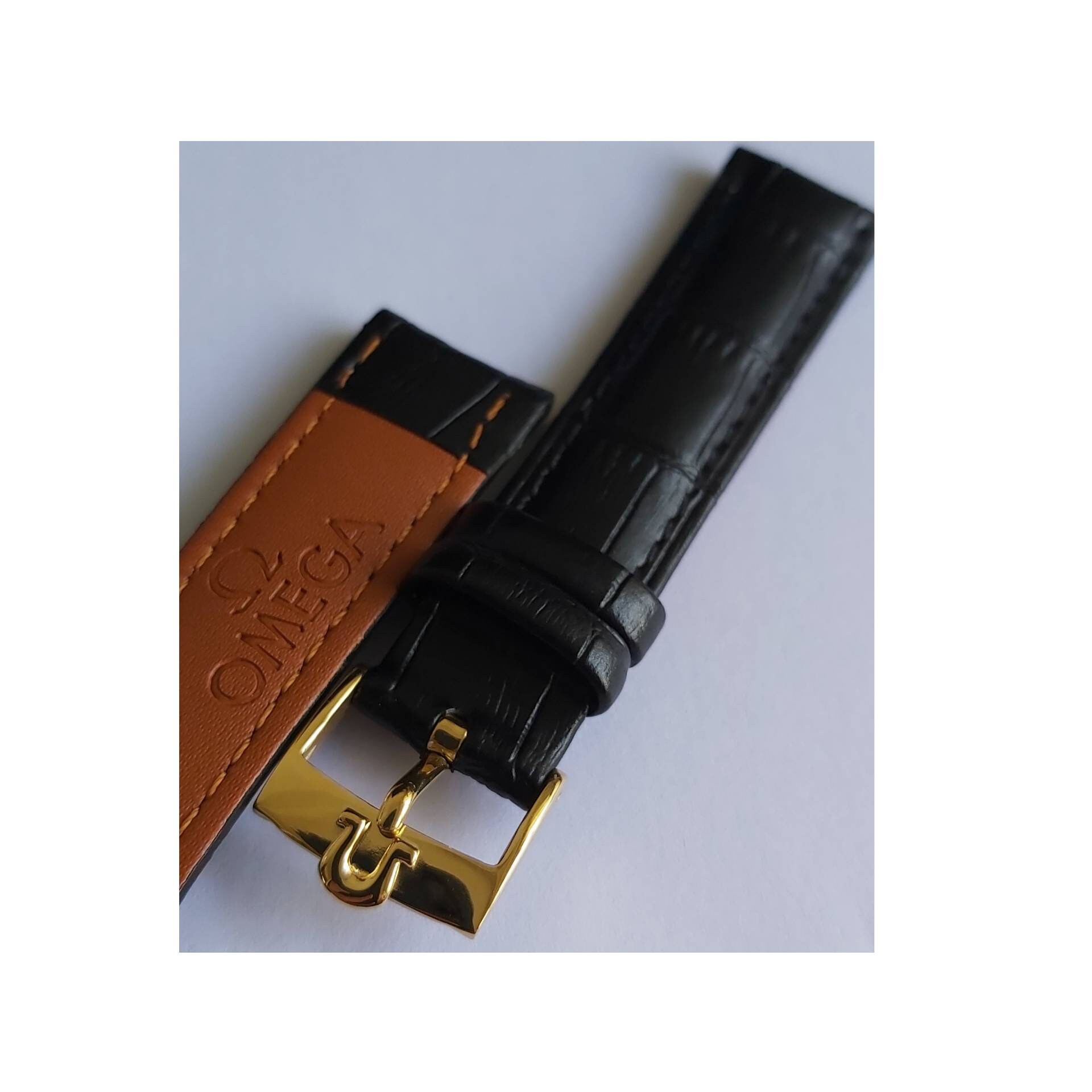 18mm black leather bracelet omega watch band w gold plated Etsy