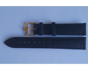 Pulseira vintage preta de 18 mm para relógio Omega com fivela banhada a ouro.