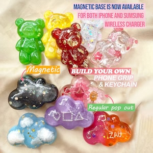 Custom Cloud Phone Holder: Magnetic Grip, Gummy Bear Charms
