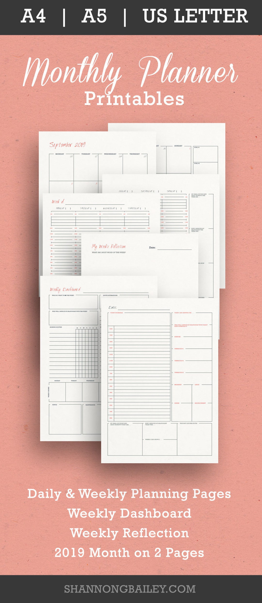 Monthly Planning Printables Kit, Instant Download, A4, A5, US Letter - Etsy