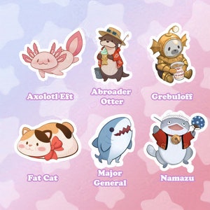 FFXIV Minion Charms | 2&quot; Double Sided Acrylic Charm | Abroadder Otter, Namazu, Grebuloff, Fat Cat, Axolotl Eft, Major General