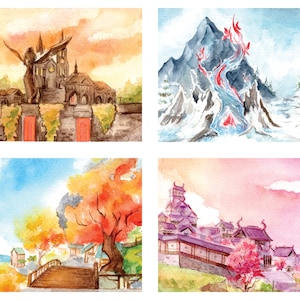 Watercolor Genshin Landscapes | Liyue, Mondstat, Inazuma, Sumeru, Fontaine and Dragonspine | 5”x7” Watercolor Prints