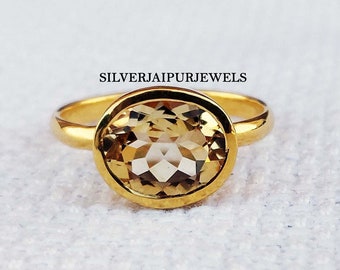 Natürlicher Citrin Ring, Sterling Silber Ring, Statement Ring, Vergoldeter Ring, Versprechen Ring, Handgemachter Ring, Minimalistischer Ring, Geschenk für Sie