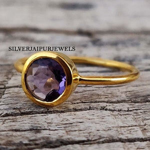 Narural Amethyst Ring, 925 Sterling Silver Ring, Round Gemstone Ring, Gold Vermeil Ring, Rings For Women, Elegant Ring Gift for Girlfriend