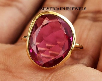 Pink Tourmaline Quartz Ring, 925 Sterling Silver Gemstone Ring, Handmade Ring, Statement Ring, Silver Boho Ring, Pink Gemstone Ring