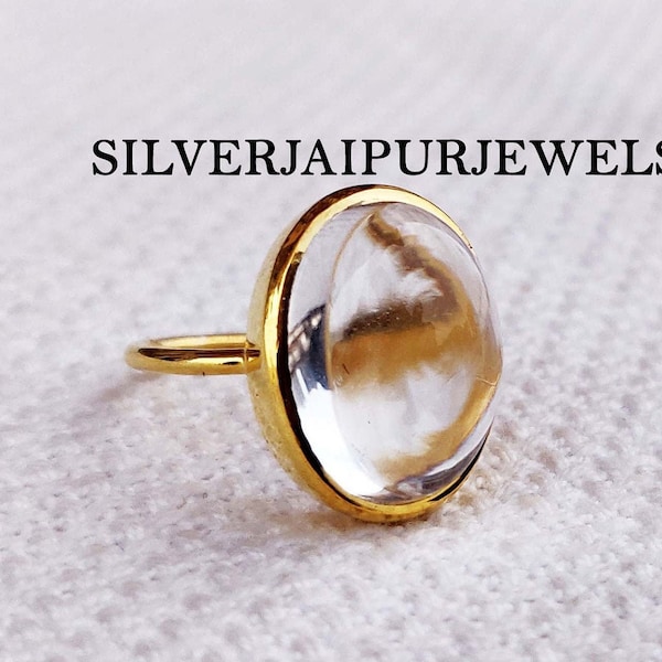 Rock Crystal Ring - Sterling Silver Ring - Gold Vermeil - Oval - Statement Ring - Promise Ring - Rings For Women - Minimal - Gift for Her