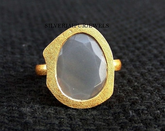 Natuurlijke grijze maansteenring, sterlingzilveren ring, statementring, natuurlijke maansteenring, alledaagse ring, edelsteenring, handgemaakte ring