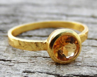 Natürlicher Citrin Ring, 18k Gold Filled Sterling Silber Ring, Minimalistischer Silber Ring, Edelstein Ring, Handgemachter Ring, Versprechen Ring, Boho Ring