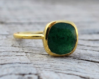 Aventurine Quartz Ring / Sterling Silver Ring / Natural Gemstone Ring / 10 mm Cushion Ring / Ring For Women / Statement Ring / Promise Ring