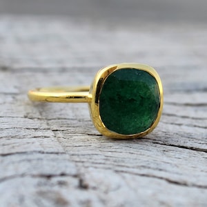 アベンチュリン クォーツ リング / スターリング シルバー リング / 天然宝石リング / 10 mm クッション リング / 女性用リング / ステートメント リング / プロミス リング