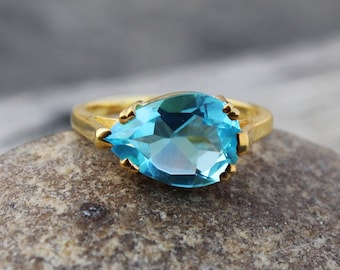 Blue Topaz Quartz Ring, Sterling Silver Ring, Gold Plated Ring, Handmade Ring, Statement Ring, Gemstone Ring, Ring For Women, Promise Ring