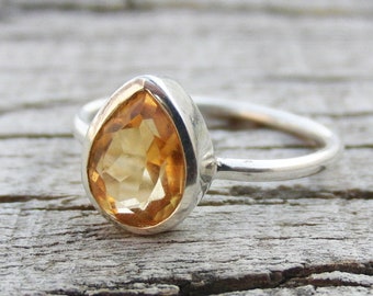 925 Sterling Silver Citrine Ring - Statement Ring - Handmade Ring - Citrine Silver RIng- November Birthstone Ring For Everyday