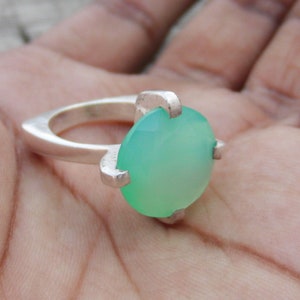 Aqua Chalcedony Ring, Sterling Silver Ring, Stackable Ring, Round Gemstone Ring, Everyday Ring, Promise Ring, Handmade Ring, Free Shipping