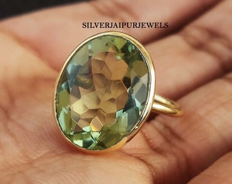 Green Tourmaline Quartz Ring, Sterling Silver Ring, Oval Ring, Statement Ring, Ring For Women, Handmade Ring, Promise Ring, Valentines Gift