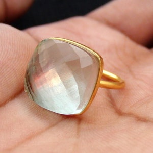 グリーンアメジストリング - スターリングシルバーリング - 12mmクッションジェムストーンリング - 女性へのギフトリング - ハンドメイドリング - 天然石 - クリスマスギフト