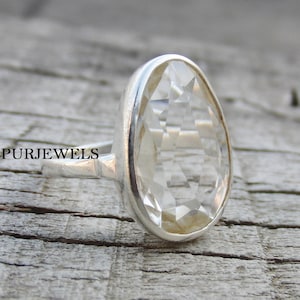 Rock Crystal Ring - Sterling Silver Ring - Rose Cut Gemstone Ring - Handmade Ring - Statement Ring - Ring For Women -Boho Ring- Promise Ring