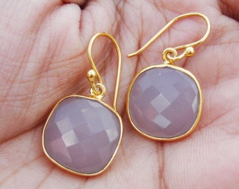 Orecchini in calcedonio rosa, orecchini vistosi, orecchini pendenti, orecchini in argento sterling placcato oro, regalo per lei, orecchini a cerchio