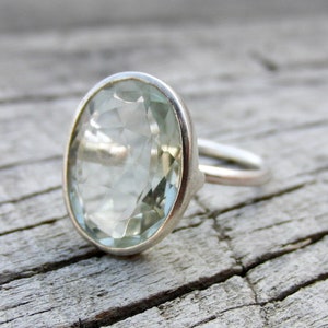 Green Amethyst Ring / 925 Sterling Silver Ring / Handmade Ring / 12x16 mm Oval Gemstone / Statement Ring / Ring For Women / Proposal Ring
