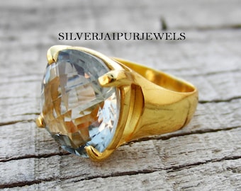 Natural Green Amethyst Ring-14 mm Cushion Amethyst Ring- February Birthstone Solitaire Ring-925 Solid Sterling Silver Handmade Jewelry Gift