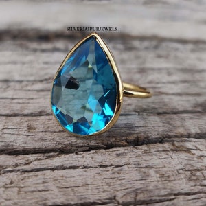 Swiss Blue Topaz Quartz Ring, 925 Sterling Silver Gemstone Ring, Large Gemstone Ring, Statement Ring, Engagement Ring, Ring For Women, Gift
