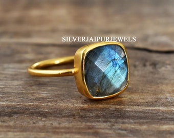 Natural Labradorite Ring, Sterling Silver Ring, AAA Blue Fire Labradorite Gemstone Ring, Statement Ring, Gold Plated Ring, Handmade Ring