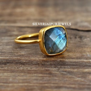 Natural Labradorite Ring, Sterling Silver Ring, AAA Blue Fire Labradorite Gemstone Ring, Statement Ring, Gold Plated Ring, Handmade Ring