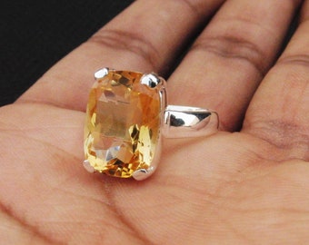925 Sterling Silver Ring, Citrine Ring, Statement Ring, Natural Gemstone Ring, Handmade Ring, Rings for Women, Gift For Her, Promise Ring