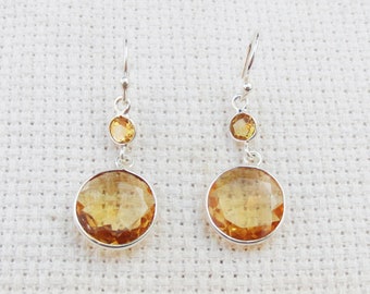 Citrine Earrings, Sterling Silver Earrings, Round Gemstone Earrings, Handmade Earrings, Brdesmaid Earrings, Dangle Earrings, Christmas Gift