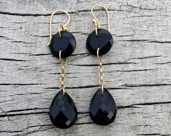 Black Onyx Earrings, Sterling Silver Gemstone Earrings, Hoop Earrings, Handmade Earrings, Gold Plated Earrings, Gift for Her,Dangle Earrings