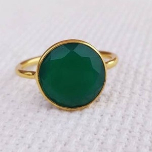 グリーンオニキスリング - スターリングシルバーリング - 14 mm ラウンドリング - ステートメントリング - 女性用リング - ブライズメイドリング - プロミスリング - 彼女へのギフト